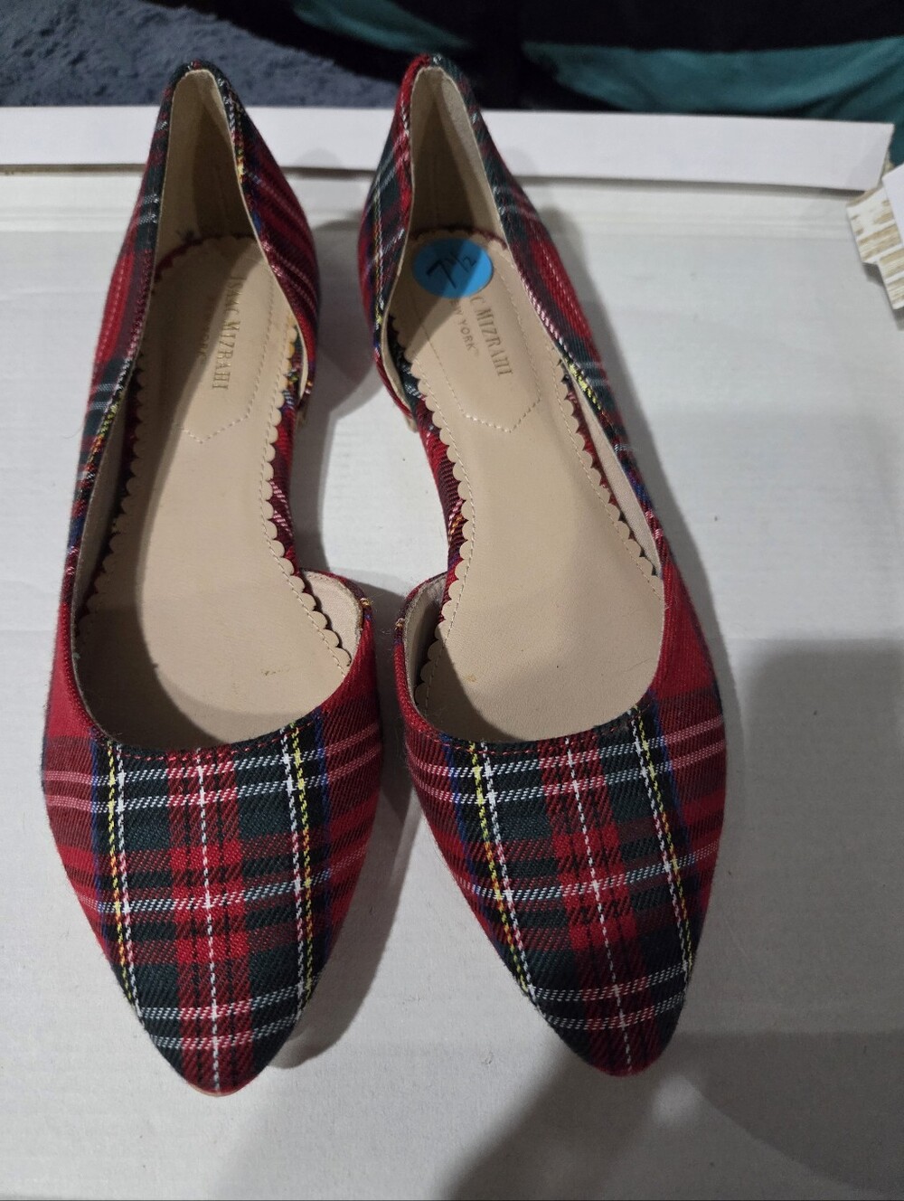Isaac Mizrahi New York Red Plaid Pointed Toe Flats